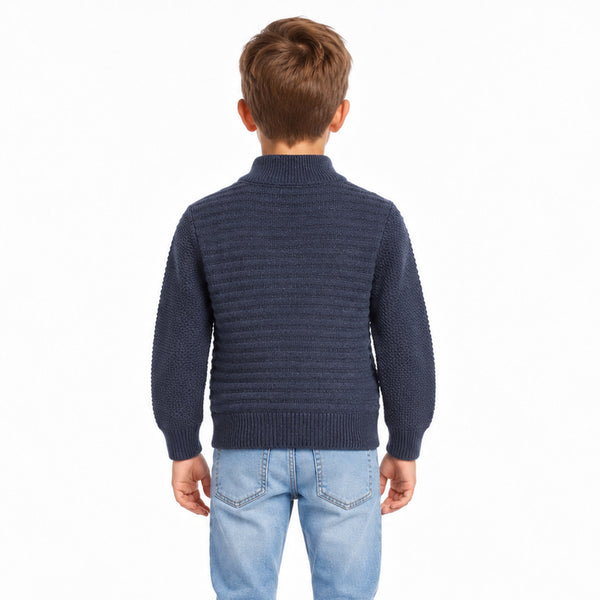 Self_Striped_Half_Zipper_Boys_Pullover_-_Navy_Blue