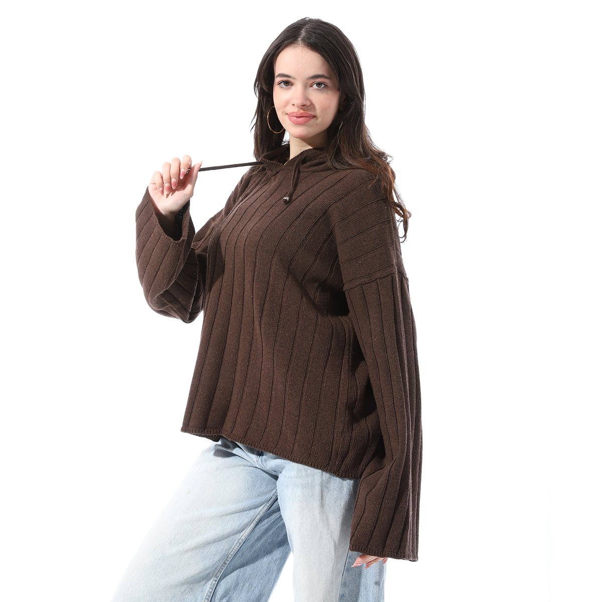 Chunky_vertical_rib-knitted_Pullover_-_Brown