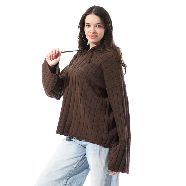 Chunky_vertical_rib-knitted_Pullover_-_Brown