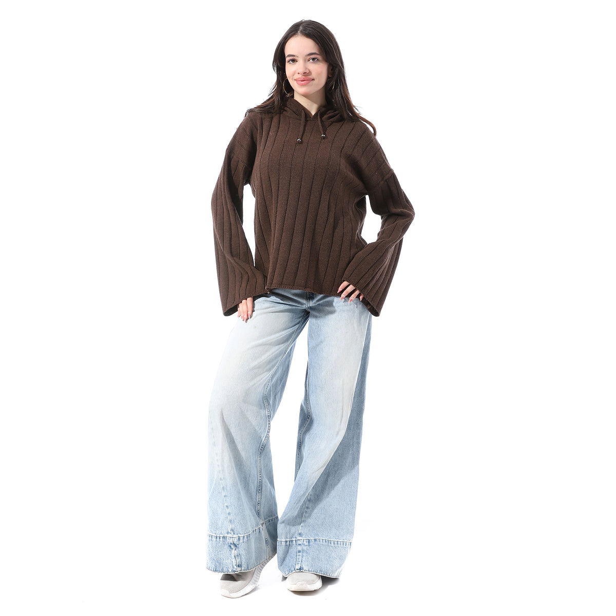 Chunky_vertical_rib-knitted_Pullover_-_Brown