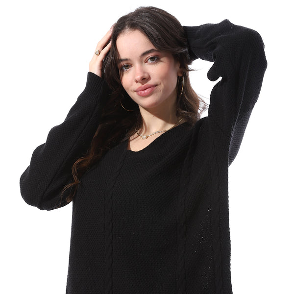 Knitted_Loose_V-Neck_Pullover_-_Black