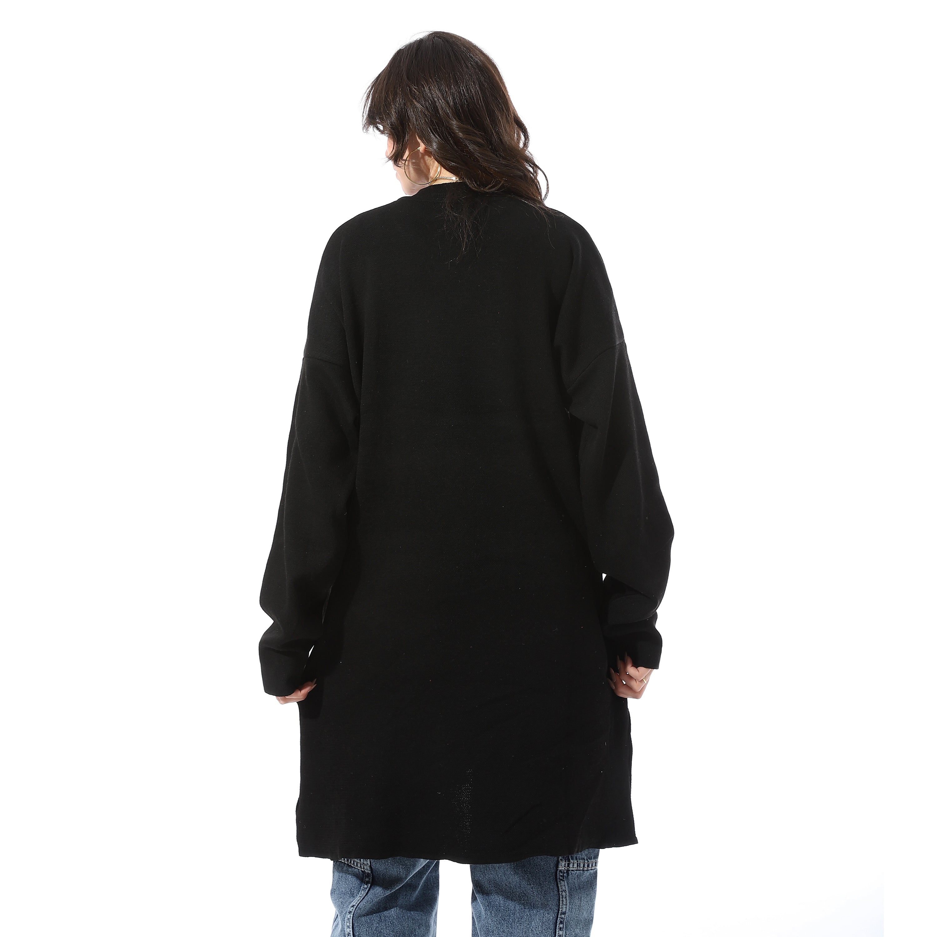 V-Neck_Loose_Fit_Long_Pullover_With_Slits_-_Black