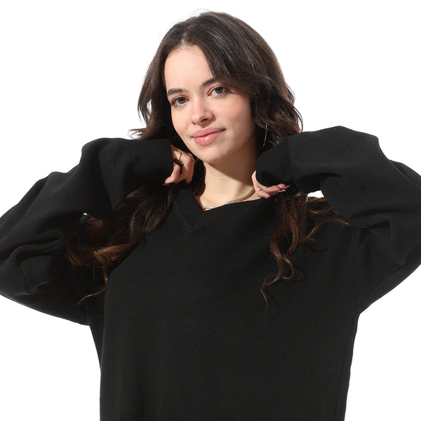 V-Neck_Loose_Fit_Long_Pullover_With_Slits_-_Black