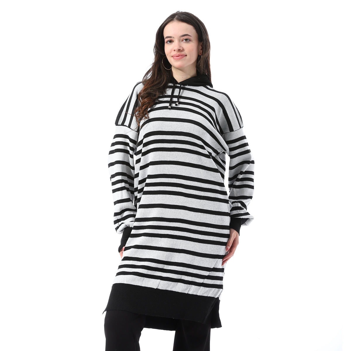 Slip_On_Striped_Long_Hoodie_-_Black_&_White
