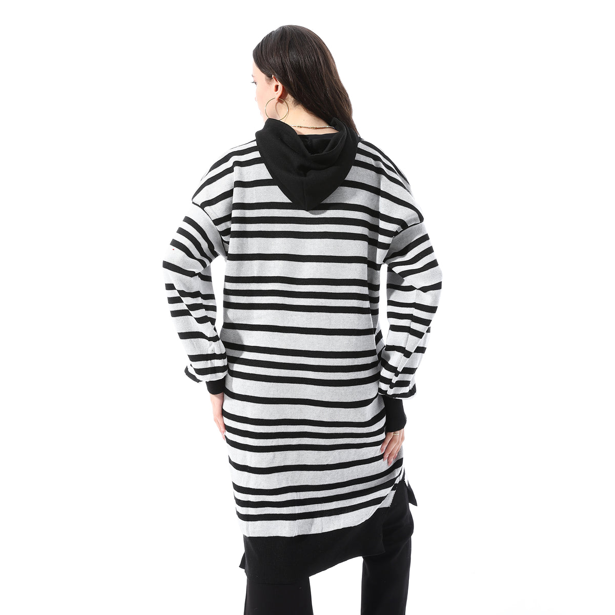 Slip_On_Striped_Long_Hoodie_-_Black_&_White