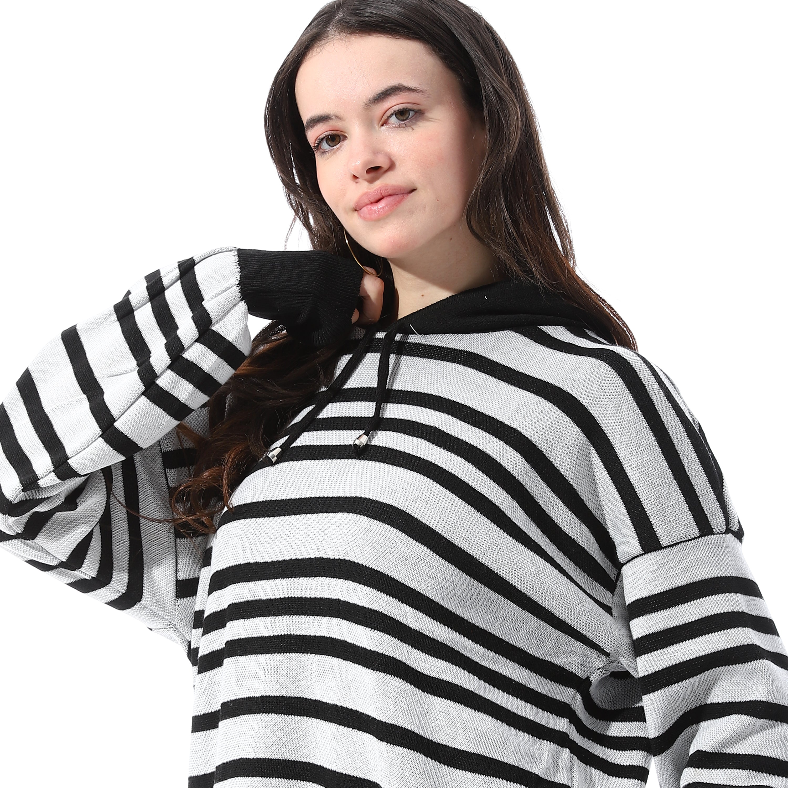 Slip_On_Striped_Long_Hoodie_-_Black_&_White