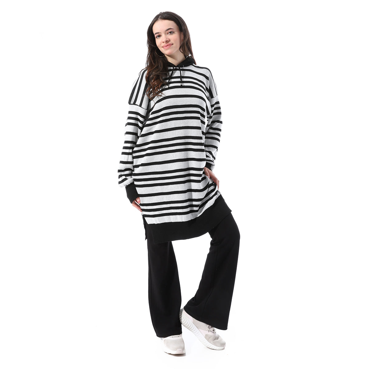 Slip_On_Striped_Long_Hoodie_-_Black_&_White
