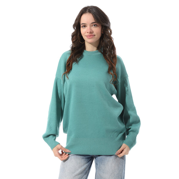 Ribbed_Hem_Slip_On_Pullover_-_Aqua_Green