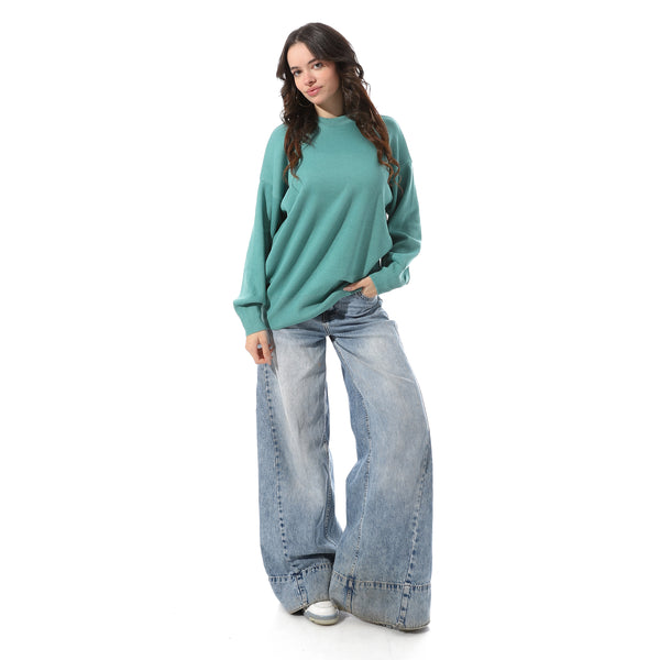 Ribbed_Hem_Slip_On_Pullover_-_Aqua_Green