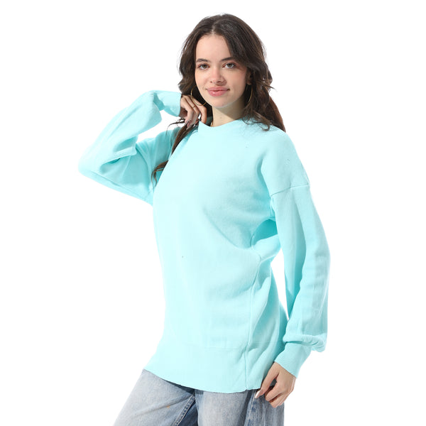 Ribbed_Hem_Slip_On_Pullover_-_Aqua_Blue