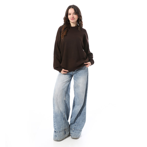 Ribbed_Hem_Slip_On_Pullover_-_Brown