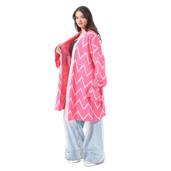 Zigzag_Open-Front_Longline_Cardigan_-_Pink