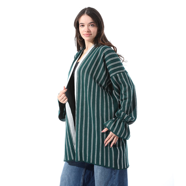 Wide_Kimono-Style_Sleeves_Mid-Length_Cardigan_-_Green_&_Black