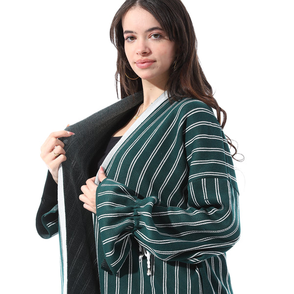Wide_Kimono-Style_Sleeves_Mid-Length_Cardigan_-_Green_&_Black