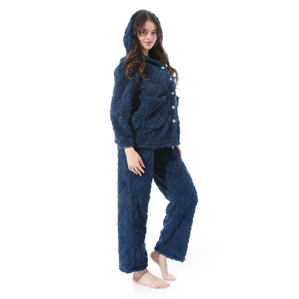 Plush_Buttoned_Comfy_Pajama_Set_-_Navy_Blue