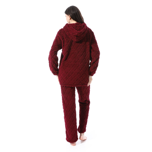 Plush_Buttoned_Comfy_Pajama_Set_-_Burgundy