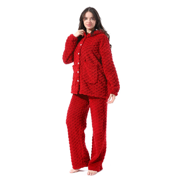 Plush_Buttoned_Comfy_Pajama_Set_-_Red