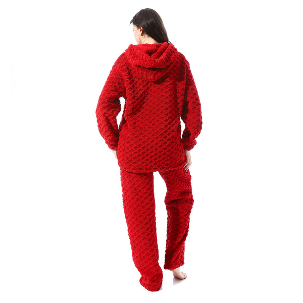 Plush_Buttoned_Comfy_Pajama_Set_-_Red