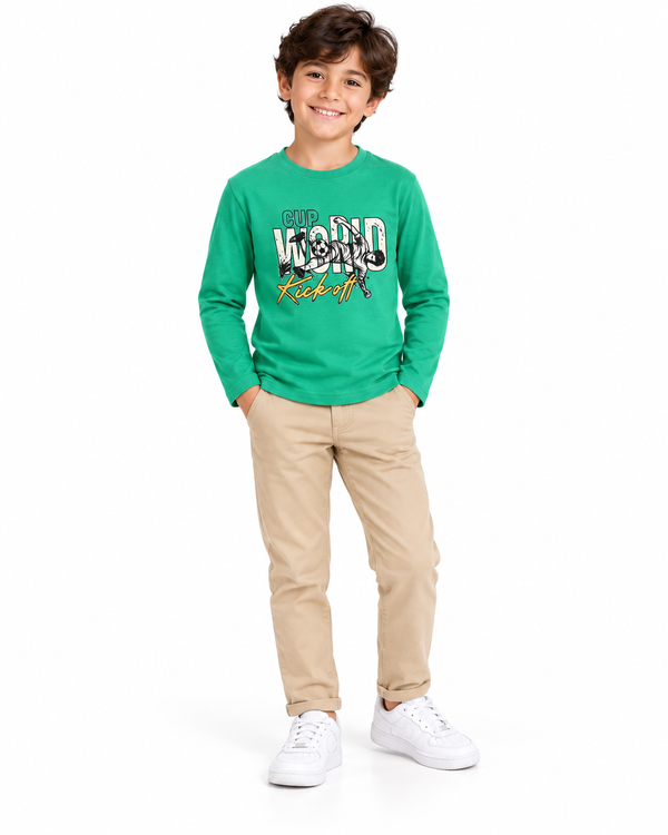 Long Sleeves Boys Cotton T-Shirt – Dark Green