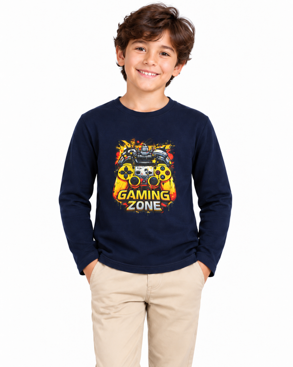Round Neck Boys T-Shirt With Long Sleeves - Navy Blue