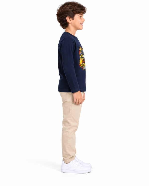 Round Neck Boys T-Shirt With Long Sleeves - Navy Blue