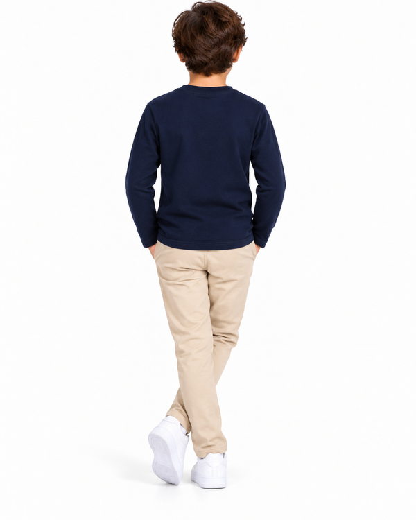 Round Neck Boys T-Shirt With Long Sleeves - Navy Blue