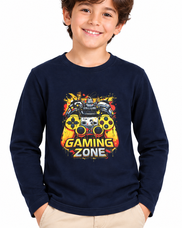 Round Neck Boys T-Shirt With Long Sleeves - Navy Blue