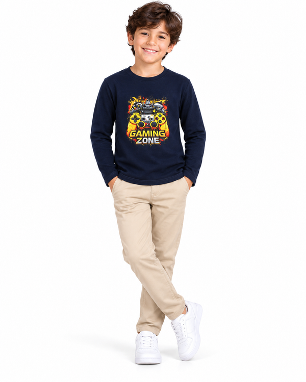 Round Neck Boys T-Shirt With Long Sleeves - Navy Blue