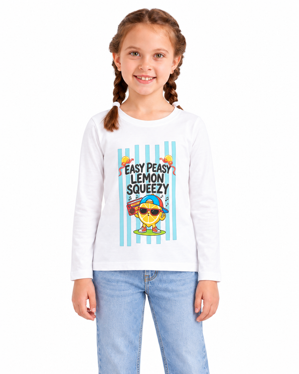 Girls Long Sleeves T-Shirt With Chest Print - White