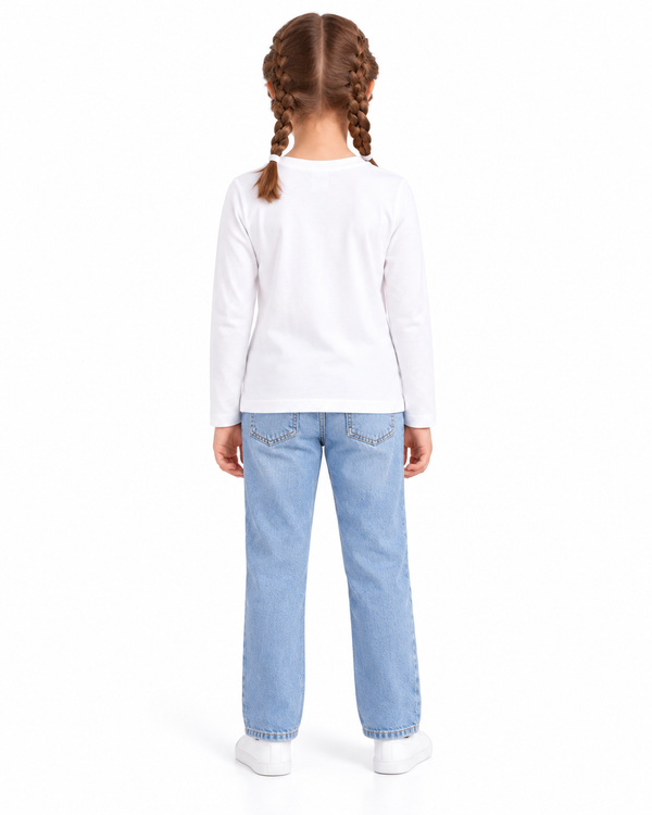 Girls Long Sleeves T-Shirt With Chest Print - White
