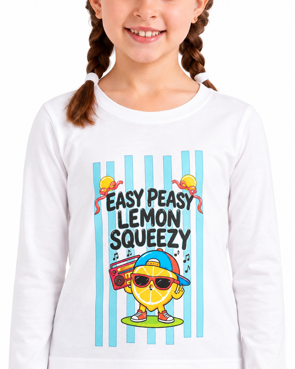 Girls Long Sleeves T-Shirt With Chest Print - White