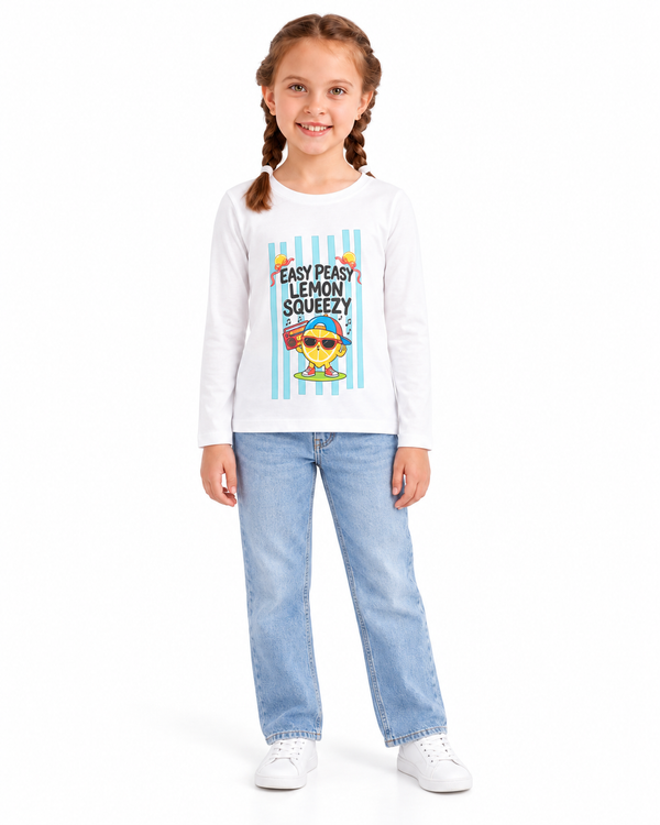Girls Long Sleeves T-Shirt With Chest Print - White