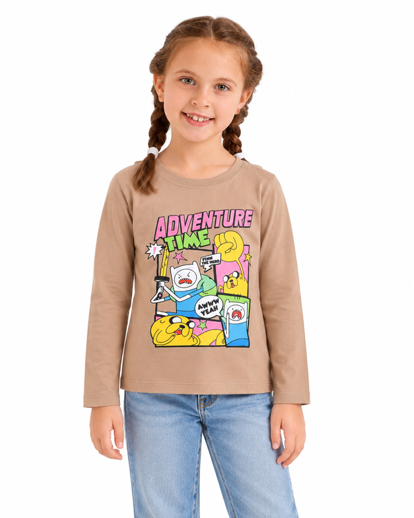 Cotton Girls Slip On T-Shirt -Dark  Beige