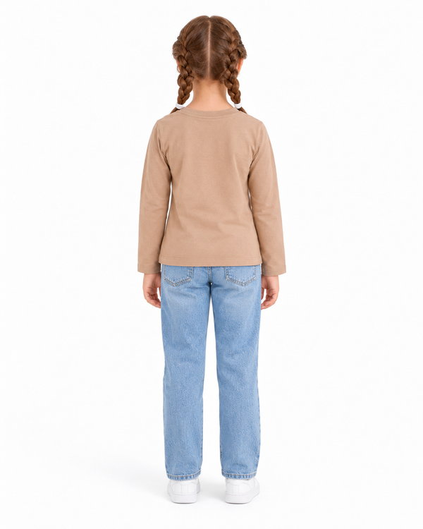 Cotton Girls Slip On T-Shirt -Dark  Beige