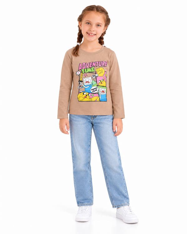 Cotton Girls Slip On T-Shirt -Dark  Beige