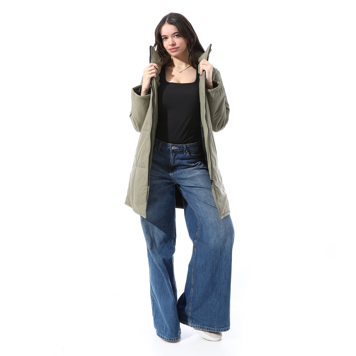 Zipper_Polyester_Coat_With_Front_Pocket_-_Olive