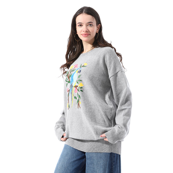 Chest_Patterned_Comfy_Knitted_Pullover_-_Light_Grey