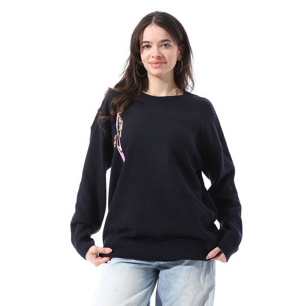 Long_Sleeves_Pullover_With_Side_Pattern_-_Navy_Blue