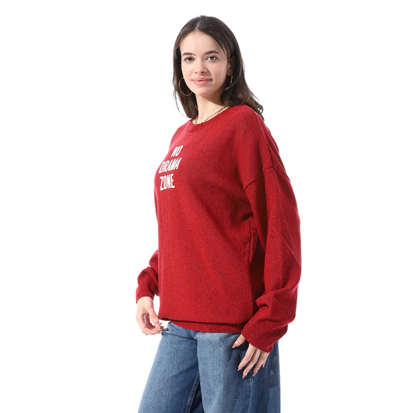 Round_Neck_Patterned_Pullover_-_Red