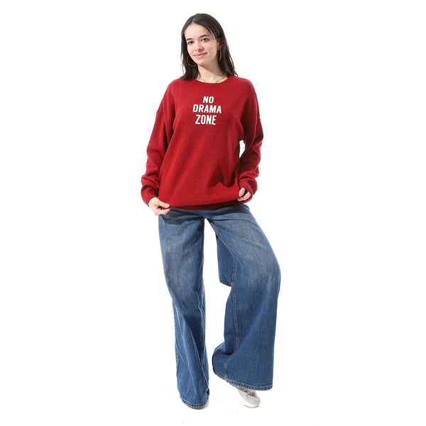 Round_Neck_Patterned_Pullover_-_Red
