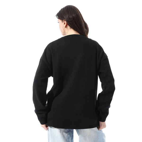 Ribbed_Cuffs_Patterned_Pullover_-_Black