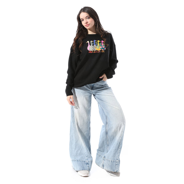 Ribbed_Cuffs_Patterned_Pullover_-_Black