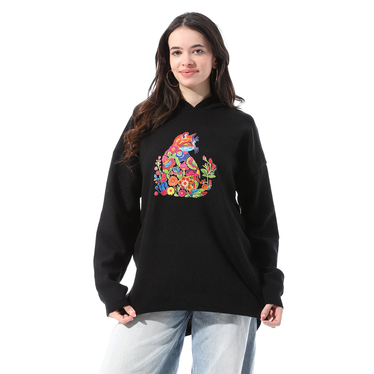 High_Low_Slip_On_Patterned_Pullover_-_Black