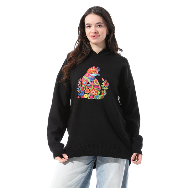 High_Low_Slip_On_Patterned_Pullover_-_Black