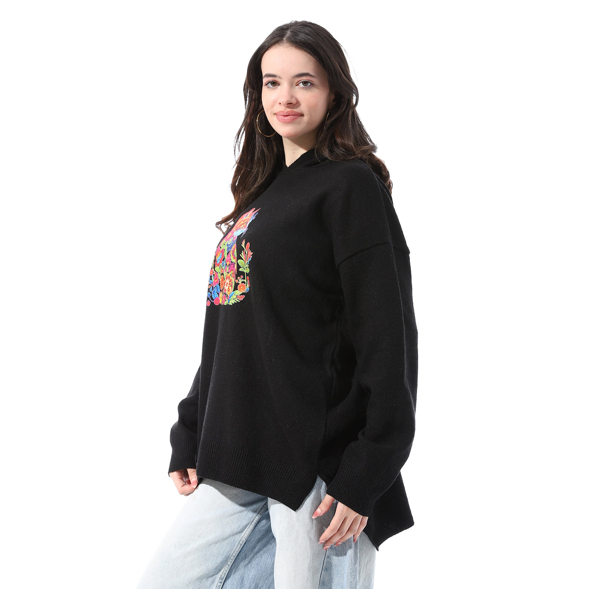 High_Low_Slip_On_Patterned_Pullover_-_Black