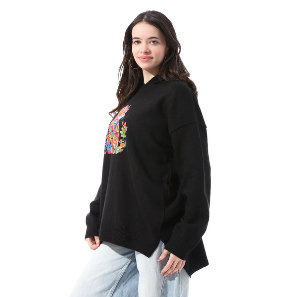 High_Low_Slip_On_Patterned_Pullover_-_Black
