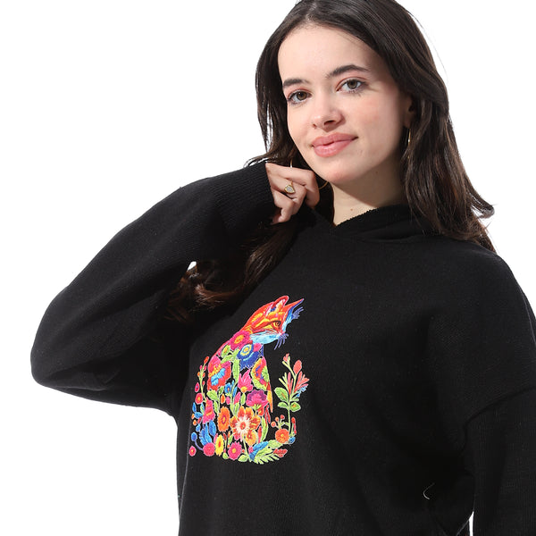 High_Low_Slip_On_Patterned_Pullover_-_Black