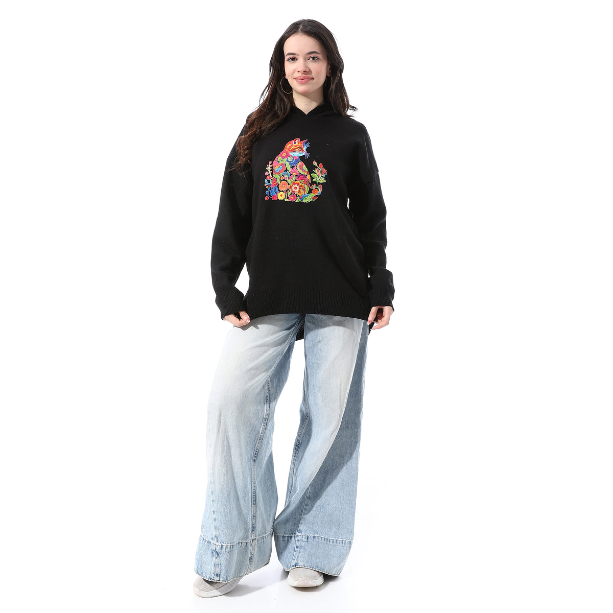 High_Low_Slip_On_Patterned_Pullover_-_Black