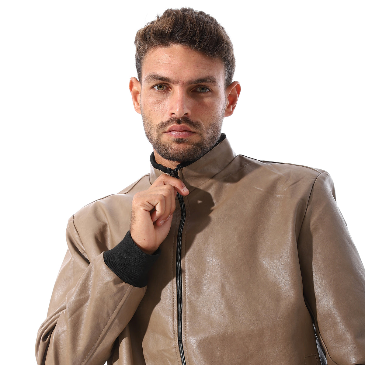 Leather_Zipper_Jacket_With_Black_Cuffs_-_Camel