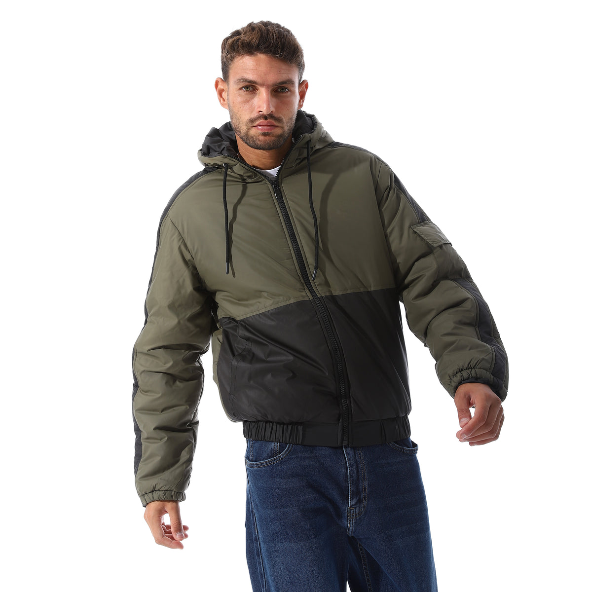 Two_Tone_Color_Block_Zipper_Jacket_-_Olive_&_Black